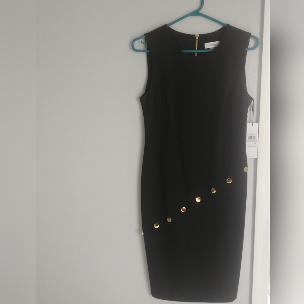 Calvin Klein Black Dress with Gold Accents